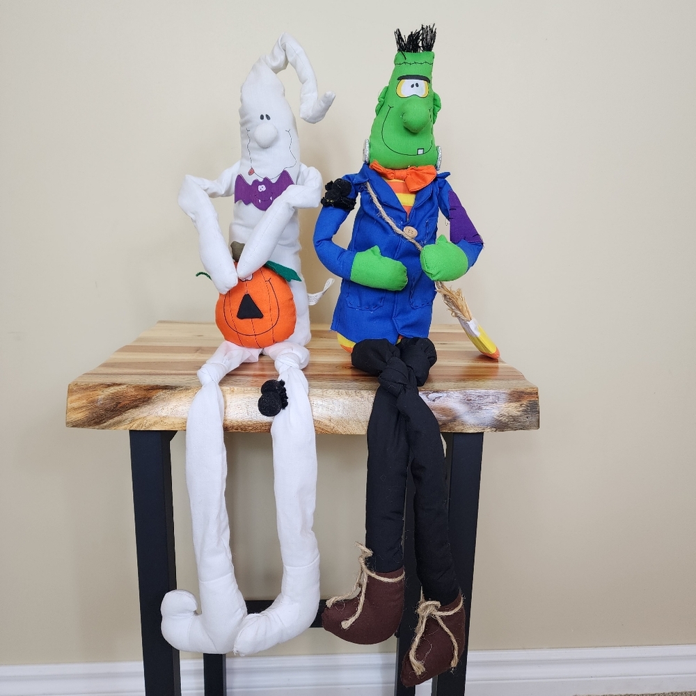 Set of 2 Vintage GANZ Shelf Sitter Ghost and Frankenstein Halloween Decor